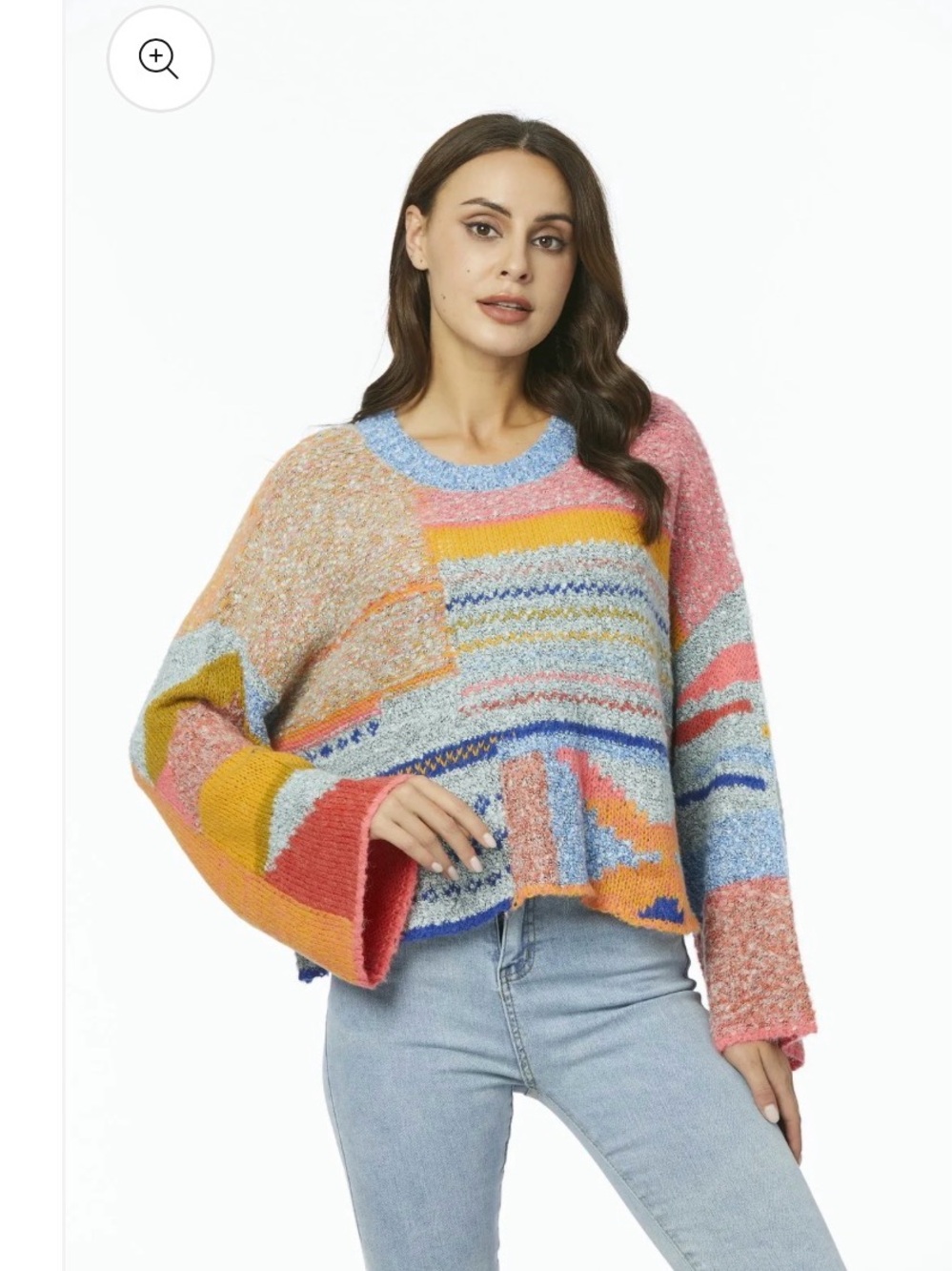 Absolutely Multicolor Patchwork Crewneck Sweater - Pink, Blue, Yellow, Orange